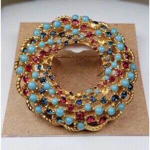 Vintage 1965 Sarah Coventry Song of India Rhinestone Brooch Missing Beads Craft